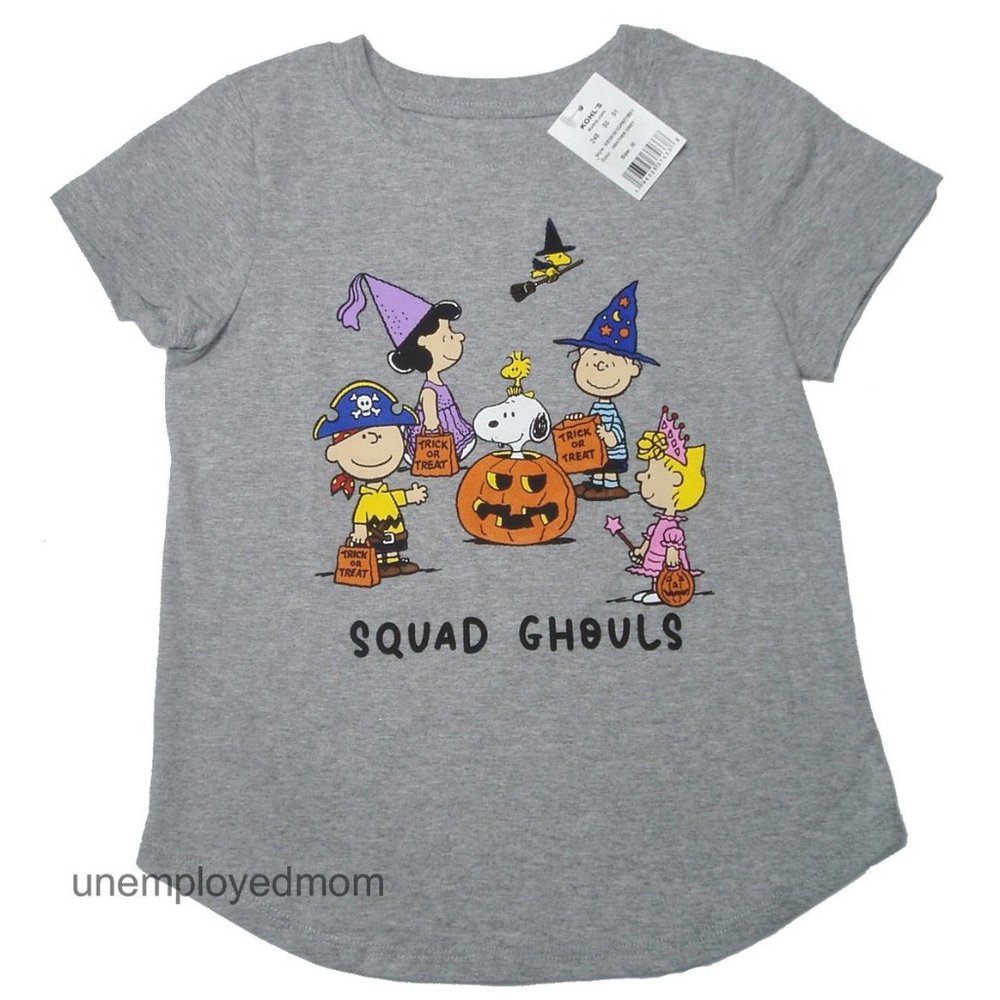 Halloween Tee Peanuts Snoopy Squad Ghouls Top T Shirt Kids Girls MD